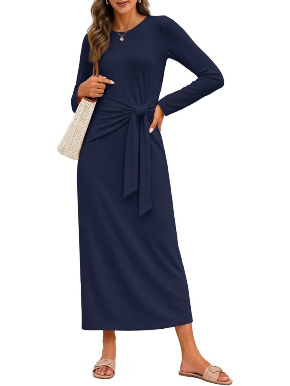 Chic Women's Long Sleeve Maxi Dress - Casual Fall T-Shirt Style for Work & Play